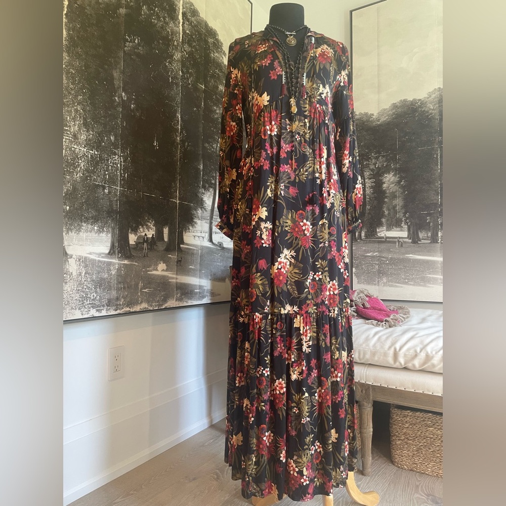 Johnny Was Black Floral Boho Maxi Dress